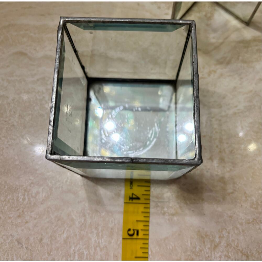 Vintage 3 Tier Leaded and Beveled Glass Mirror 9 Piece Cube Votive Candle Holder - Picture 9 of 14